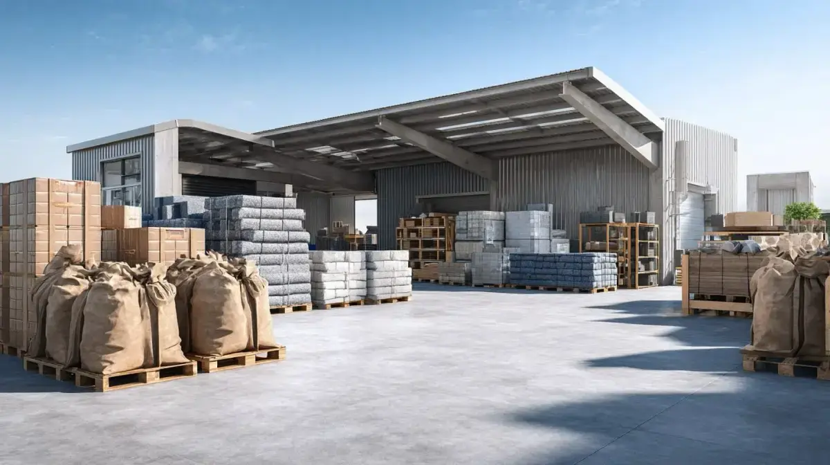 Palletised construction materials strapped and wrapped for site delivery through QFM's carrier network