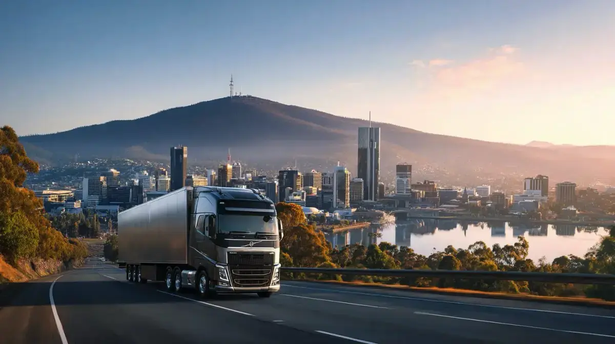 Hobart freight linking Tasmania with mainland Australia via Bass Strait sea services, Midland Highway regional linehaul and Hobart metro delivery, coordinated by QFM